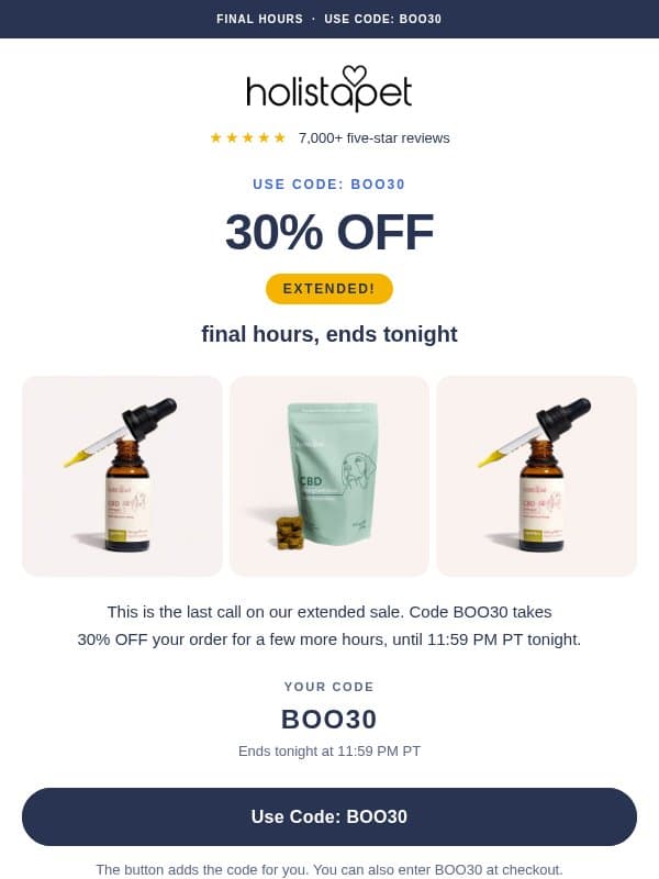 🕛 Final hours: 30% OFF email from HolistaPet