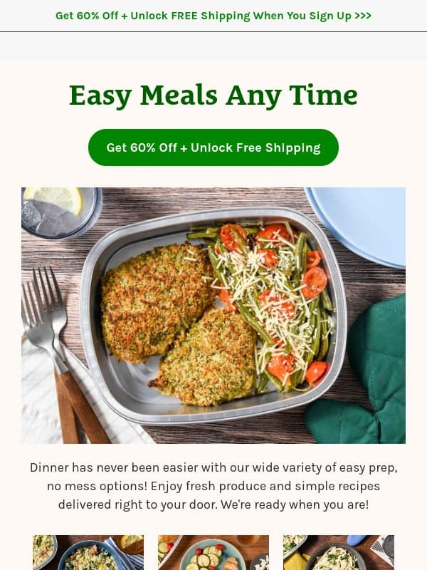 Find at least 8 Oven-Ready meals on our menu every 👏single👏week 👏 email from Home Chef