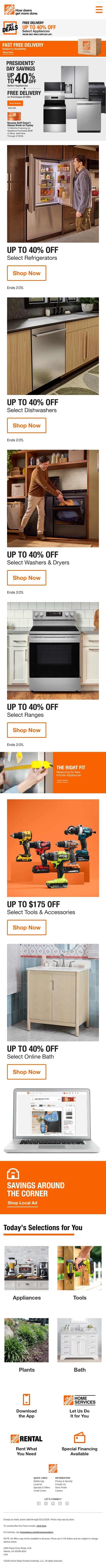 PRESIDENTS’ DAY ★ APPLIANCE SAVINGS email from Home Decorators Collection screenshot