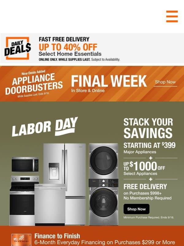 Final Days: Labor Day Appliance Savings email from Home Decorators Collection