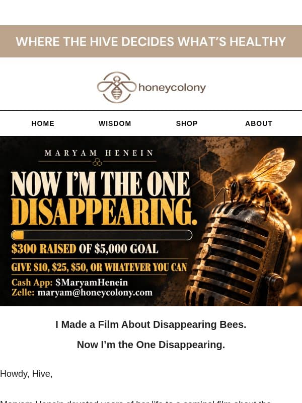 About disappearing bees… and me email from Honey Colony