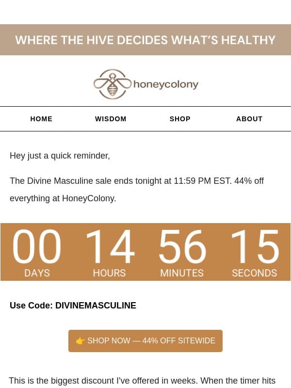 Tonight at midnight, DIVINEMASCULINE is gone đź•› email from Honey Colony