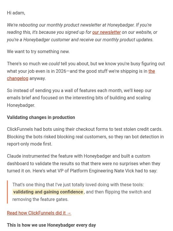 Validating changes in production email from Honeybadger