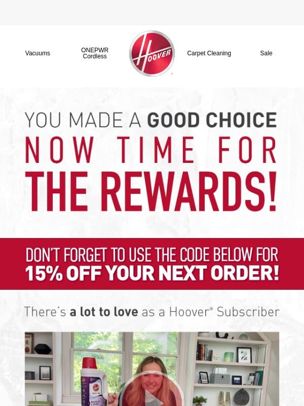 Time To Enjoy Your Membership Benefits email from Hoover