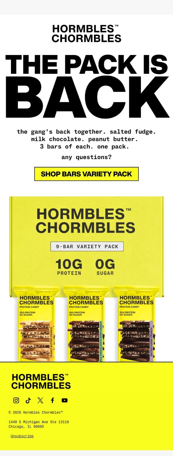 THE PACK IS BACK email from HORMBLES CHORMBLES screenshot