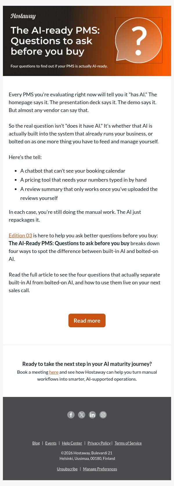 Does your PMS really have AI? email from Hostaway screenshot