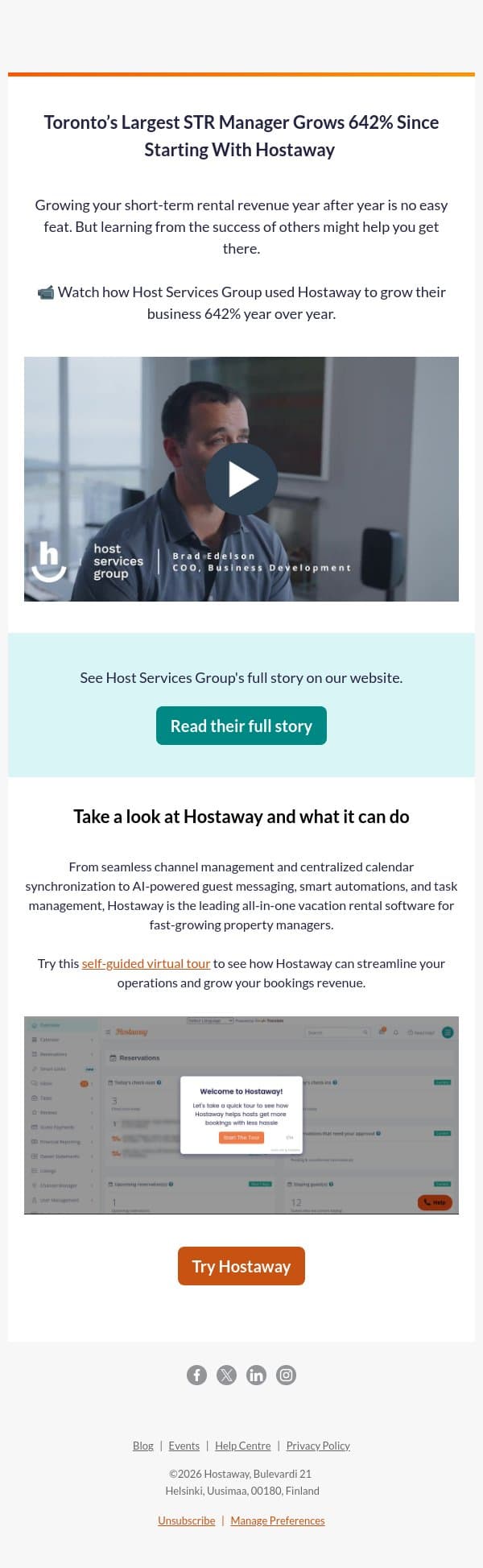 How Toronto’s Largest STR Manager Grew 642% With Hostaway email from Hostaway screenshot