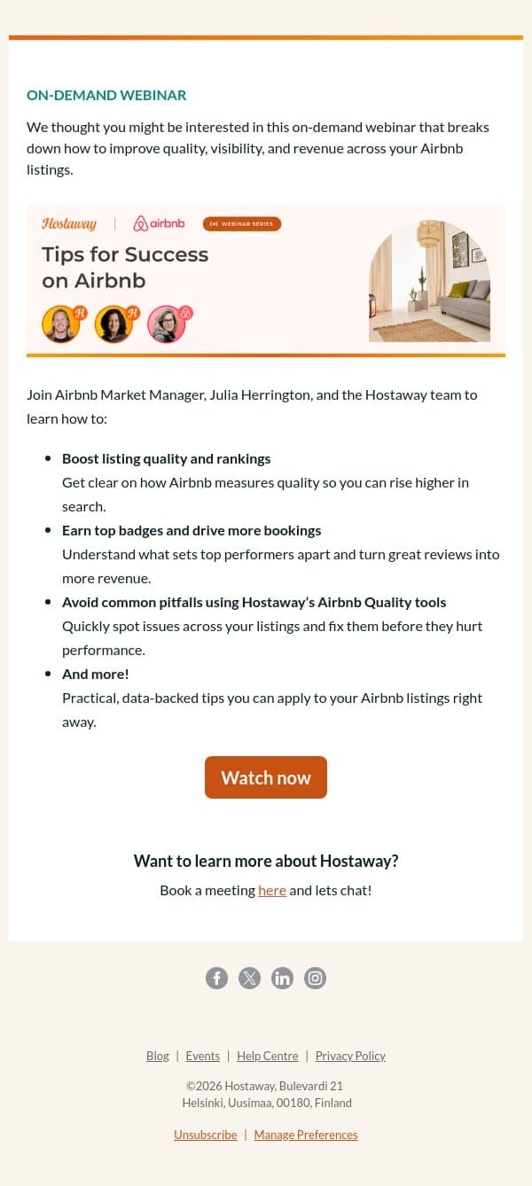 Turn your Airbnb into a top 10% listing email from Hostaway screenshot