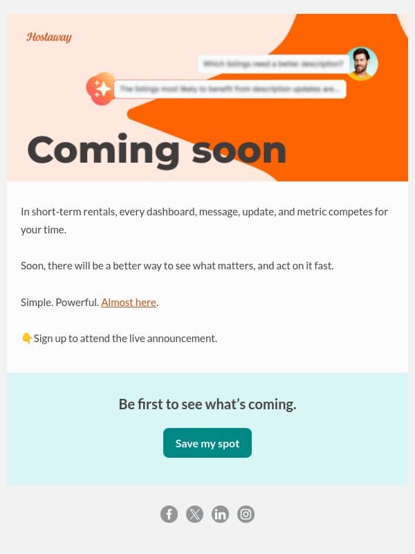 The next chapter in short-term rental management is almost here. email from Hostaway