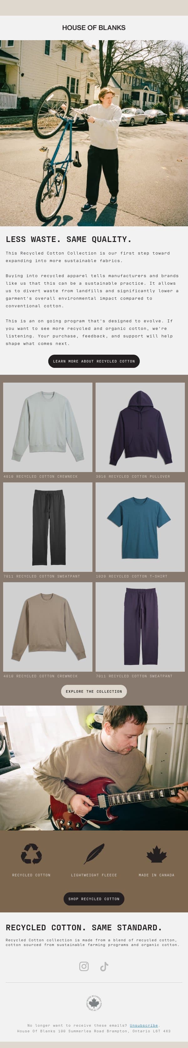 Less Waste. Same Quality. email from HOUSE OF BLANKS screenshot