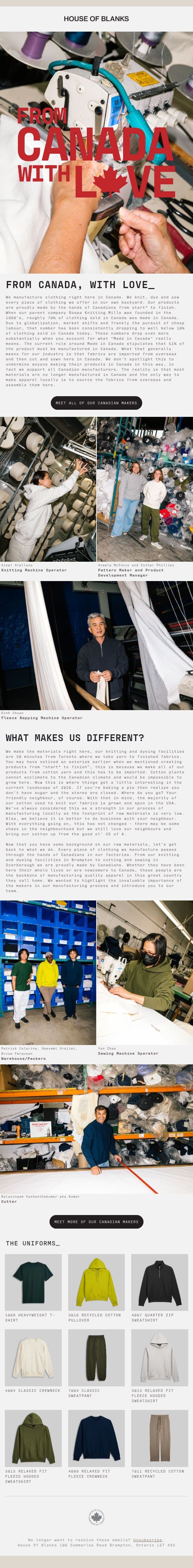 From Canada, With Love email from HOUSE OF BLANKS screenshot