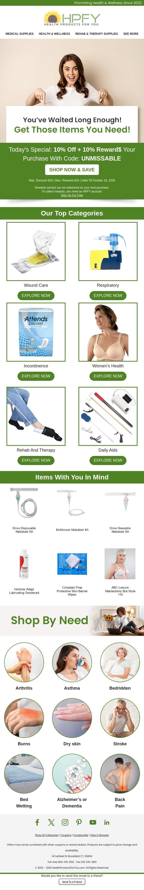 Your Midweek Treat: 10% OFF + 10% Reward$ Awaits! email from HPFY (Health Products For You) screenshot