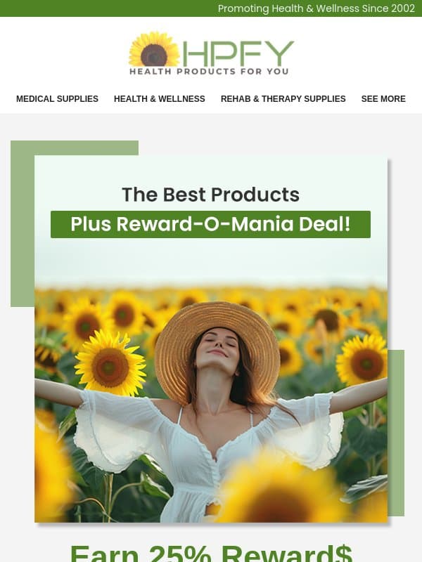 Dear adam, Big Rewards Are Calling – Earn 25% Reward$ Now! email from HPFY (Health Products For You)
