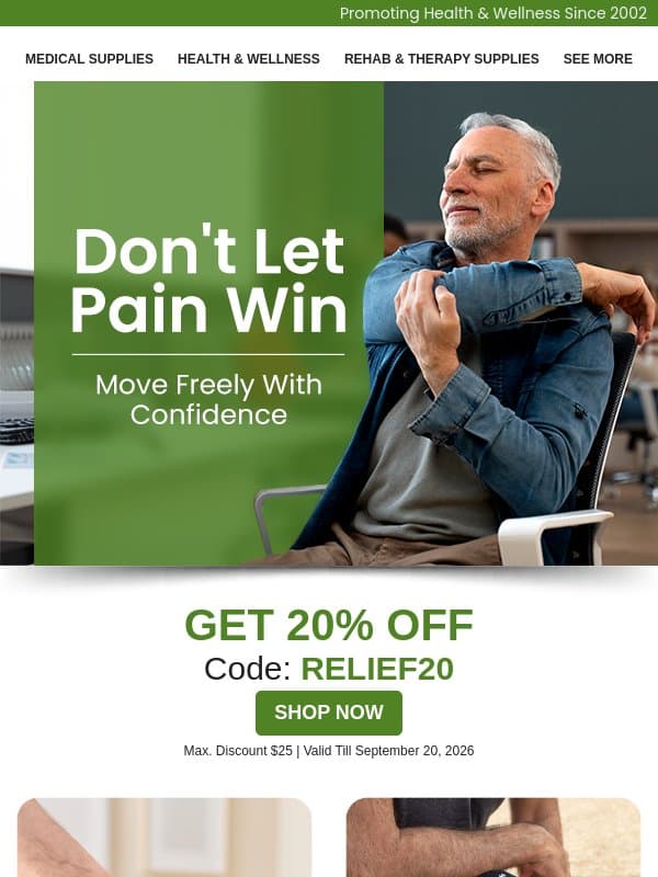 ⚡ 20% OFF Pain Relief Favorites — Today’s the Day email from HPFY (Health Products For You)