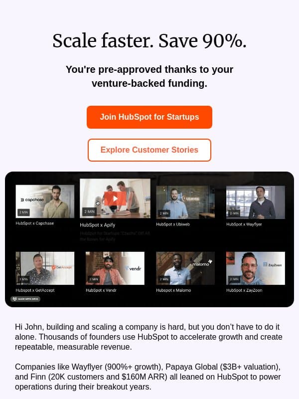 Unlock the tools powering today’s fastest-growing startups email from HubSpot