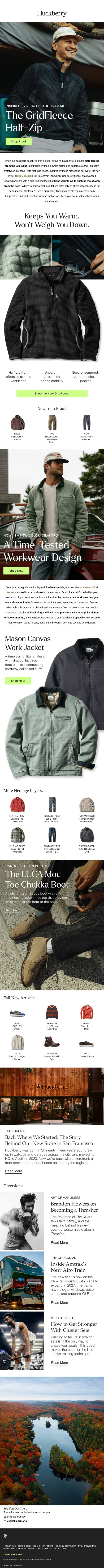 Keeps You Warm. Won’t Weigh You Down. email from Huckberry screenshot