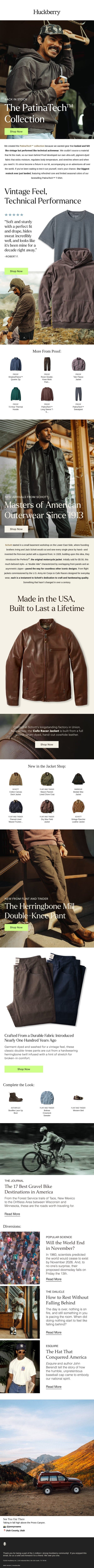 Fall PatinaTech™ Just Landed email from Huckberry screenshot
