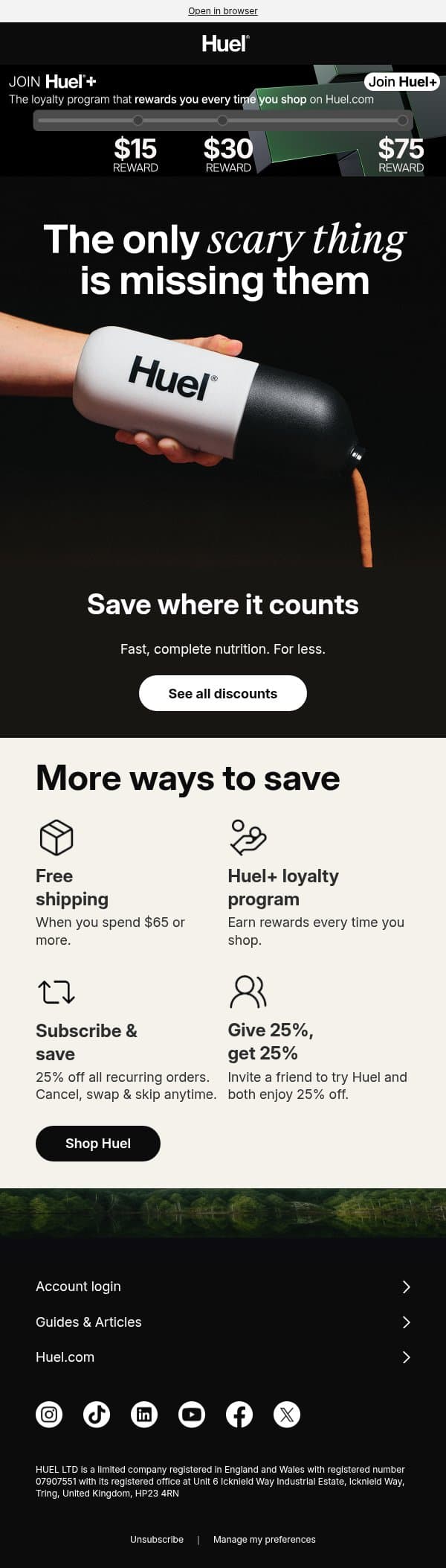 Spooky discounts for your basket 🎃 email from Huel screenshot