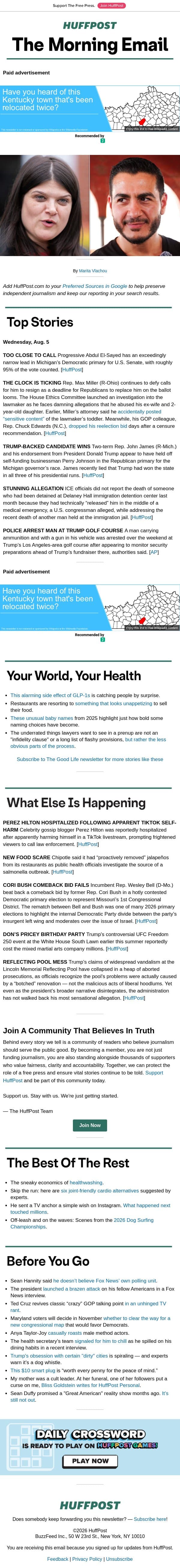 The clock is ticking on Max Miller email from HuffPost screenshot