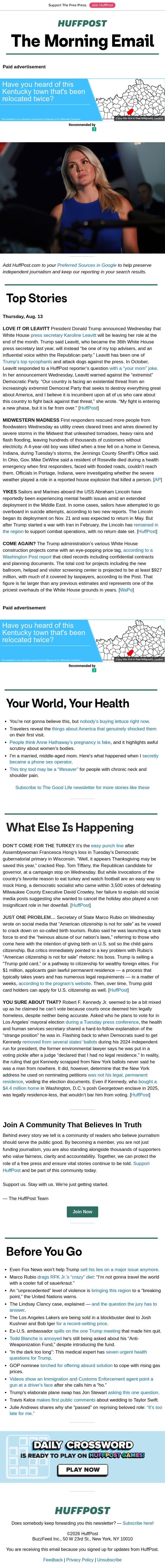 Trump’s attack dog steps down, leaving ominous note email from HuffPost screenshot