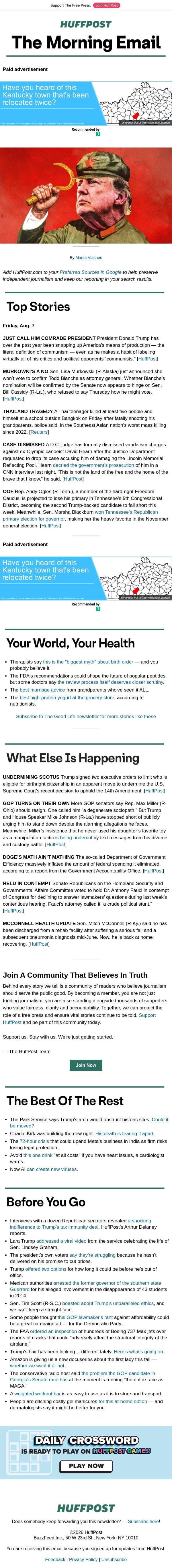 Trump labels Dems 'communists' while acting like one email from HuffPost screenshot