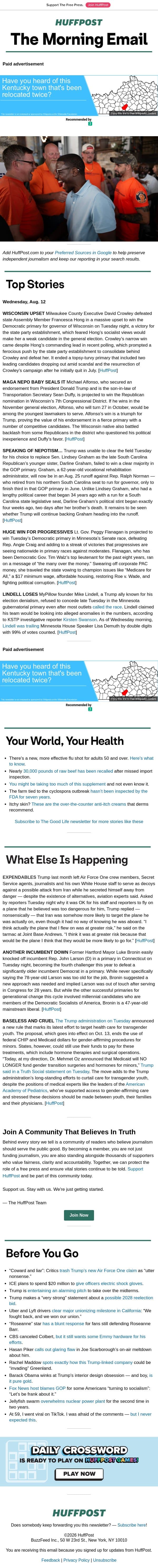 Establishment pick pulls off massive upset email from HuffPost screenshot