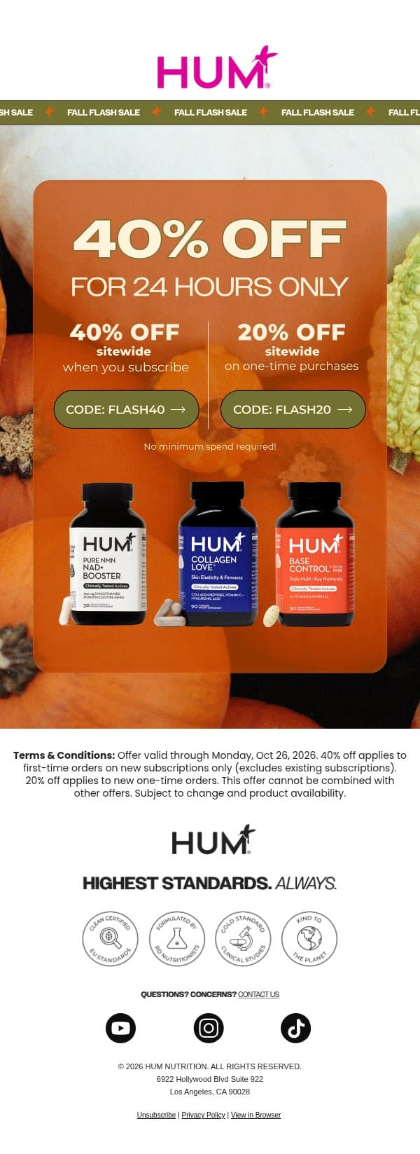 40% off EVERYTHING. 24 hours only ⚡ email from HUM Nutrition screenshot