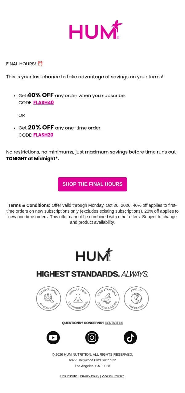 Last chance to save on your terms ⏰ email from HUM Nutrition screenshot
