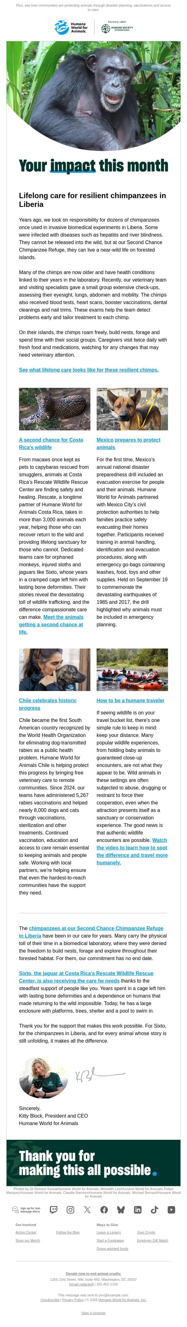 Second chances for chimps, wildlife and more email from Humane Society of the United States screenshot