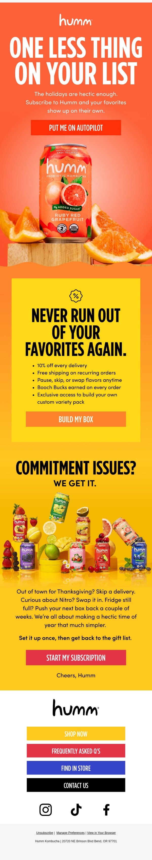 Your Fridge, Restocked on its Own email from Humm Kombucha screenshot