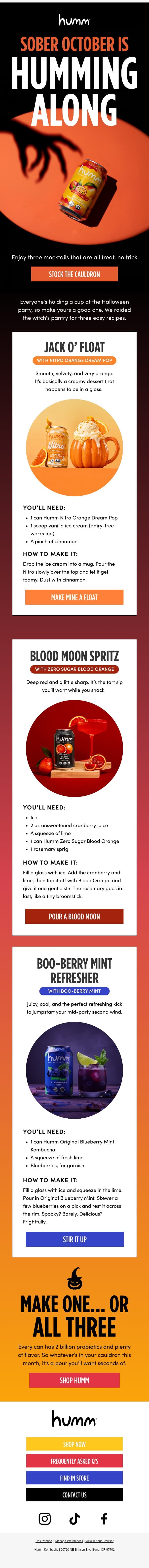 Witchy Sips for Sober October email from Humm Kombucha screenshot