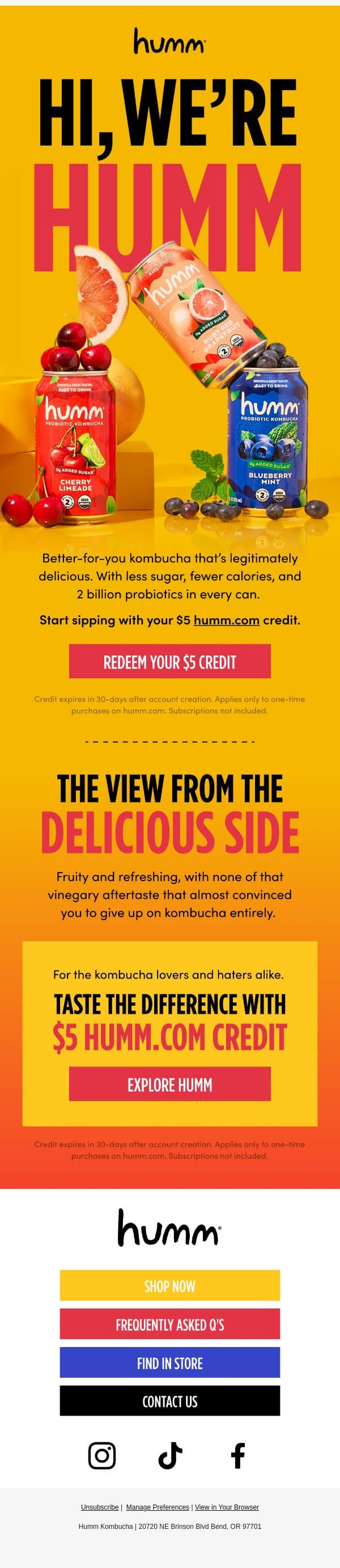 Welcome to the delicious side of kombucha 🧡 email from Humm Kombucha screenshot