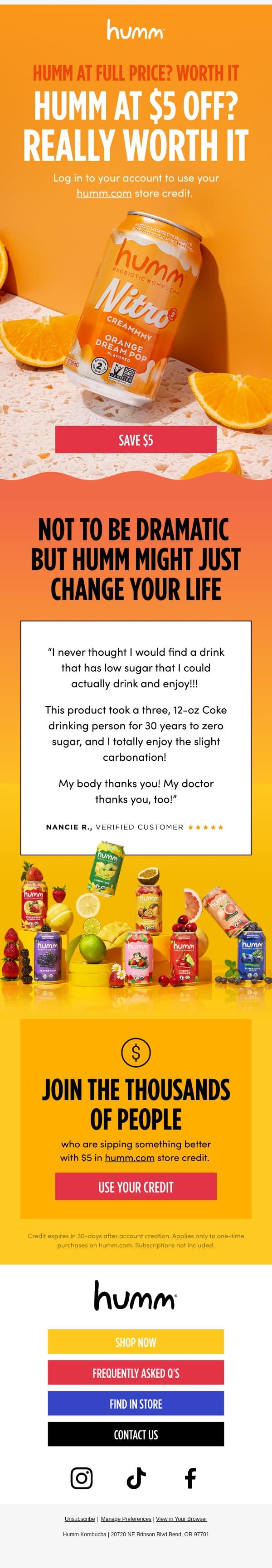 We left a little something in your account ๐ email from Humm Kombucha screenshot