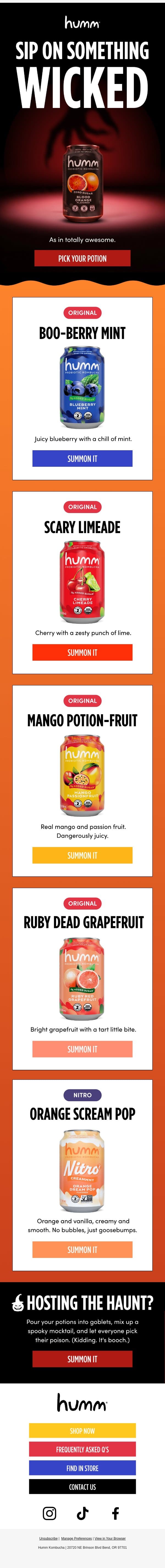 IS YOUR FRIDGE HAUNTED? email from Humm Kombucha screenshot