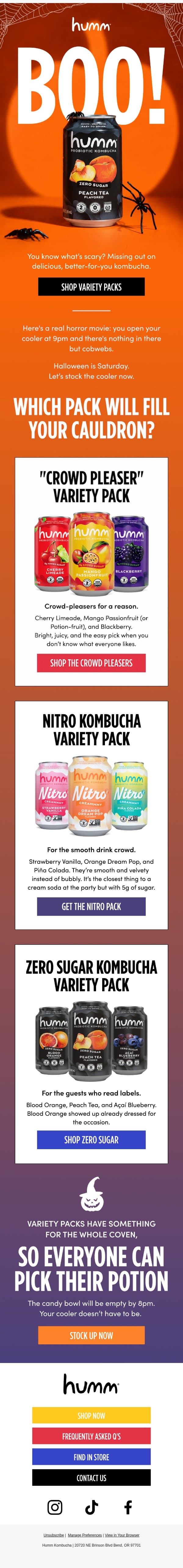 The scariest thing at your Halloween party? email from Humm Kombucha screenshot