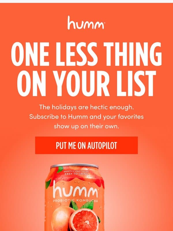 Your Fridge, Restocked on its Own email from Humm Kombucha