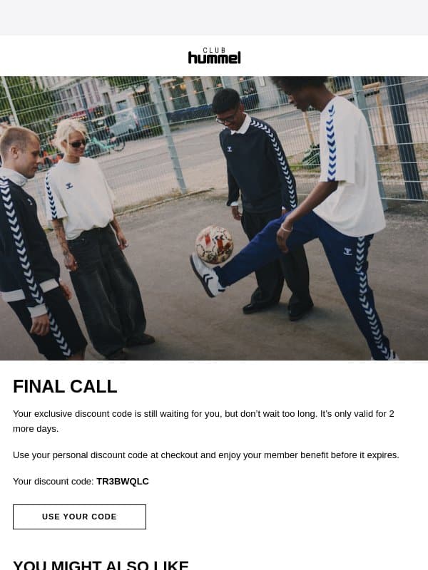 Your personal discount code is about to expire ⌛ email from Hummel