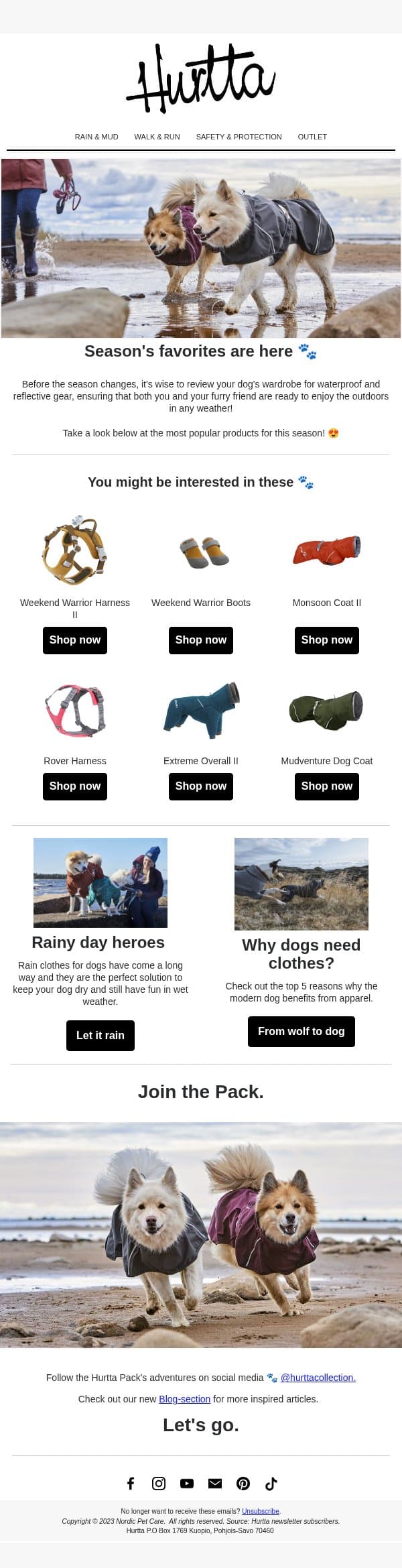 Sniff out the Hurtta favorites π email from Hurtta screenshot
