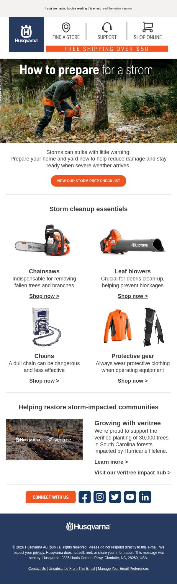 The Storm Essentials Checklist every homeowner needs email from Husqvarna Group screenshot