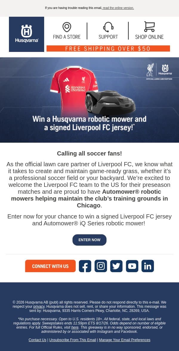 ⚽ Enter for your chance to win! email from Husqvarna Group screenshot