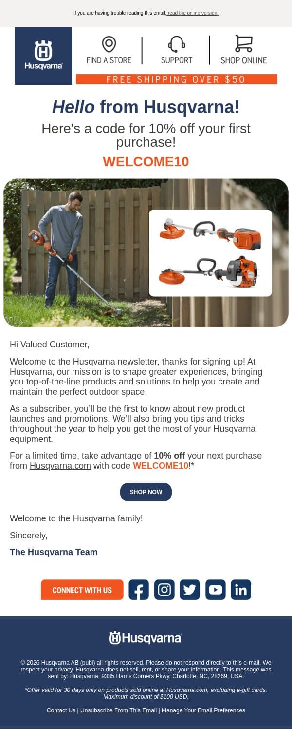 Welcome to the Husqvarna newsletter π email from Husqvarna Group screenshot