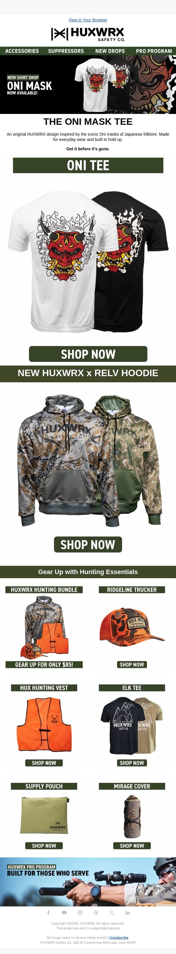 Don't Miss Our Latest Drops! email from HUXWRX Safety Co. screenshot