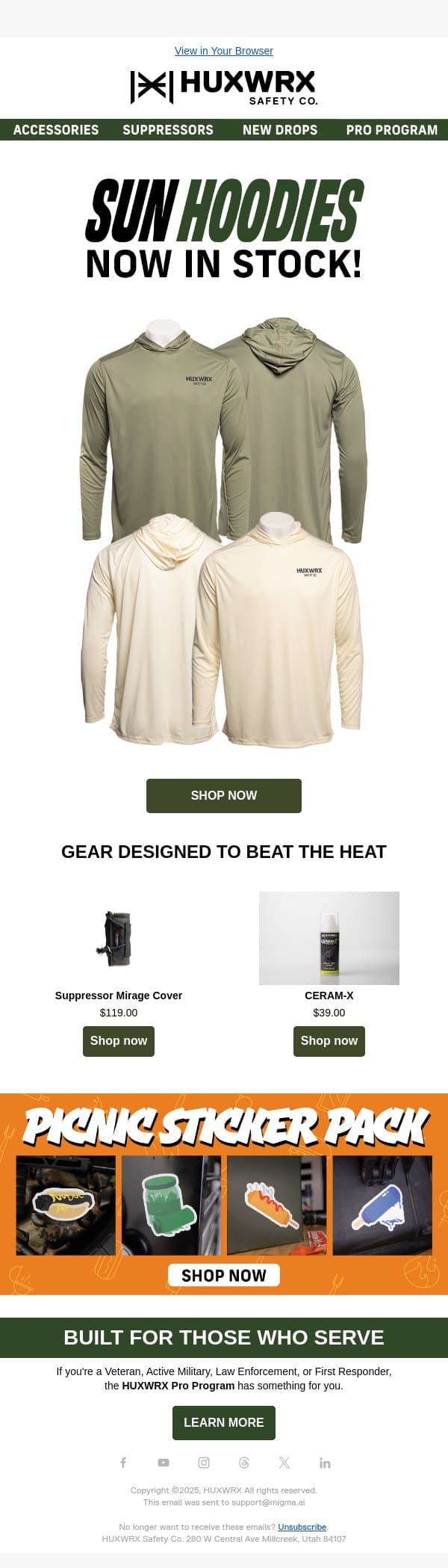 š„Beat the Heat with HUXWRX Gear! email from HUXWRX Safety Co. screenshot