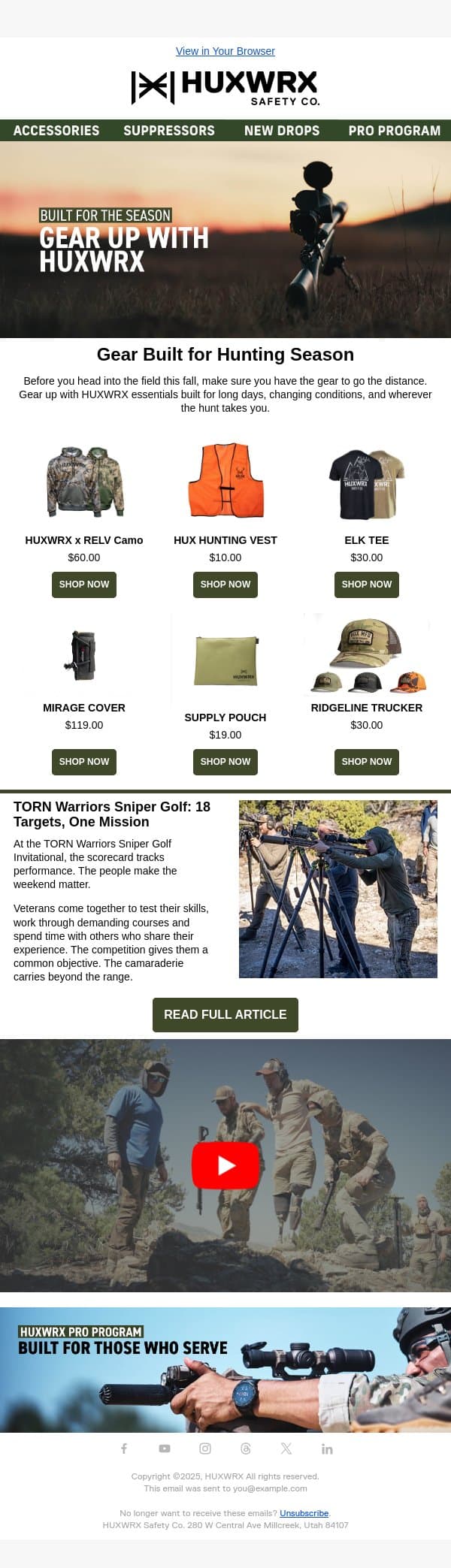 Gear Built for the Season email from HUXWRX Safety Co. screenshot