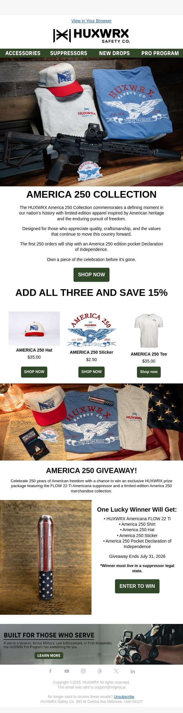 A Limited Collection for a Historic Milestone email from HUXWRX Safety Co. screenshot