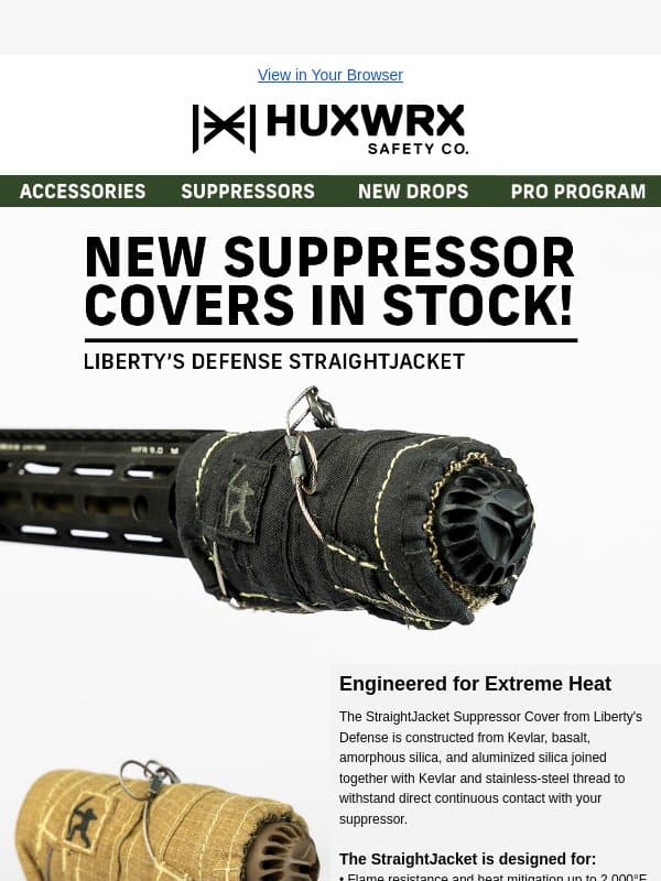 New Suppressor Covers Are Here! email from HUXWRX Safety Co.