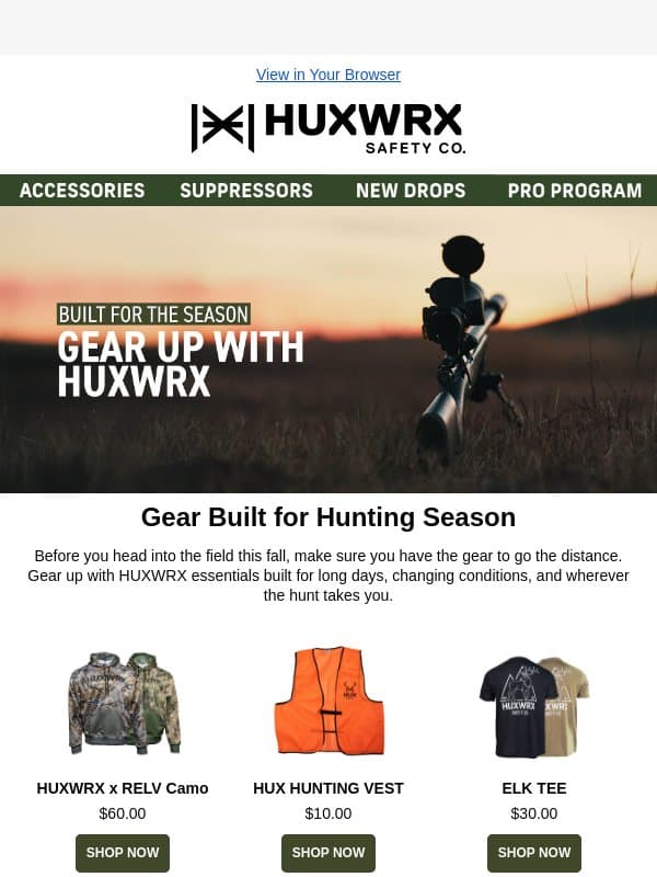 Gear Built for the Season email from HUXWRX Safety Co.