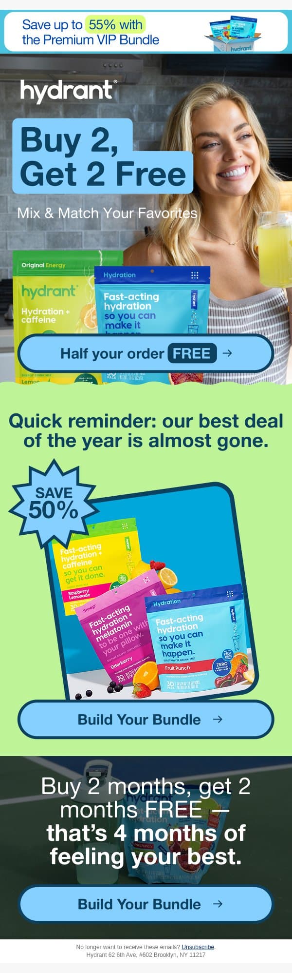 Your cart, half price. Not for long. email from Hydrant screenshot