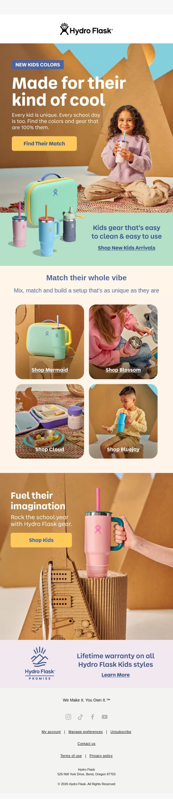 New kids arrivals are here email from Hydro Flask screenshot