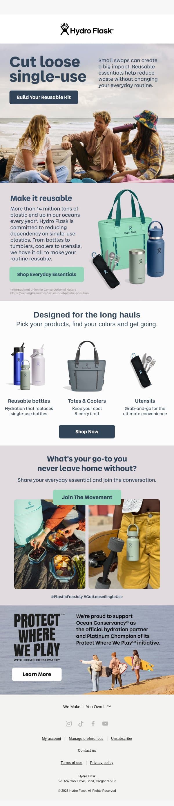 Plastic Free July starts now email from Hydro Flask screenshot